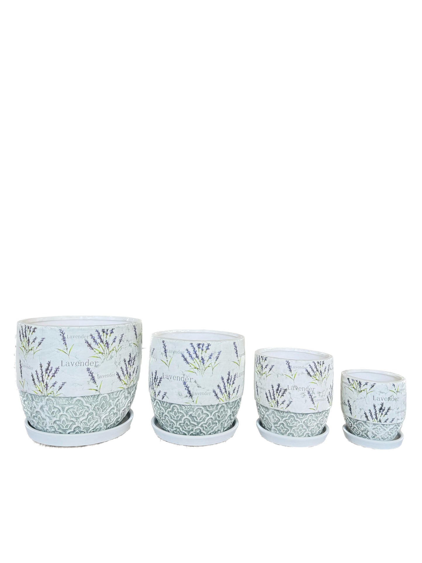 Set 4 ghivece, Cu farfurie, Orificiu de scurgere a apei, Ceramica, 4 Dimensiuni, Ф18, Ф15, Ф12, Ф9 cm