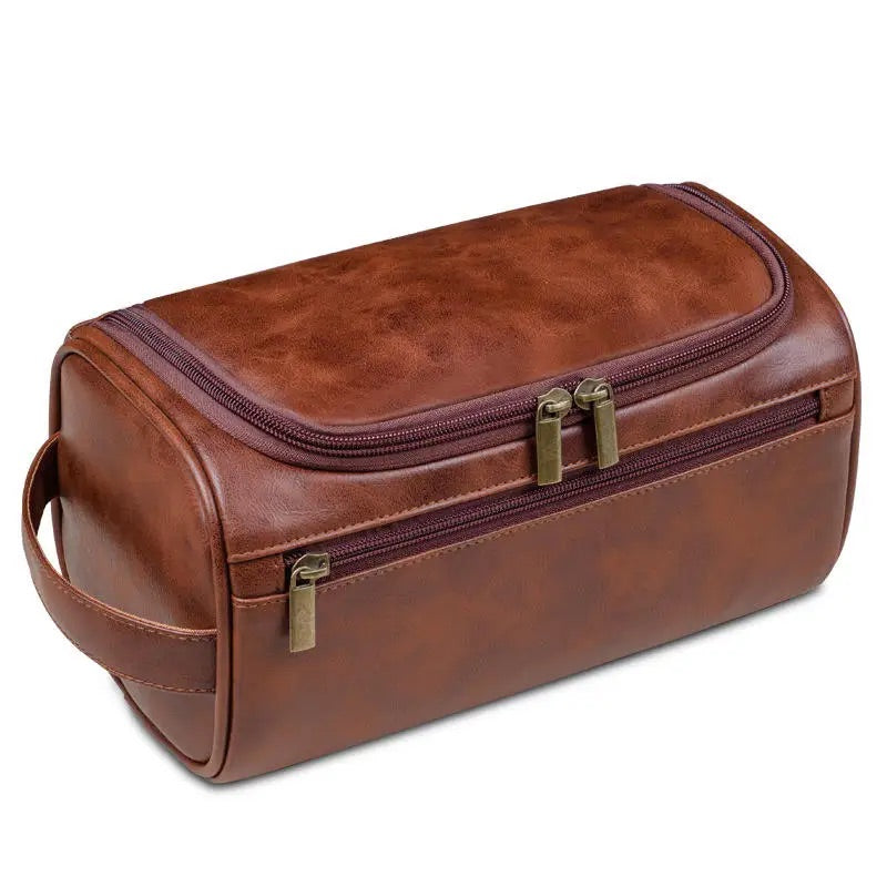 Geanta Cosmetica Premium Voiaj Pentru Barbati, Impermeabila, Capacitate Mare, Compartimentare Multifuncționala, 25x9x15 cm, Maro