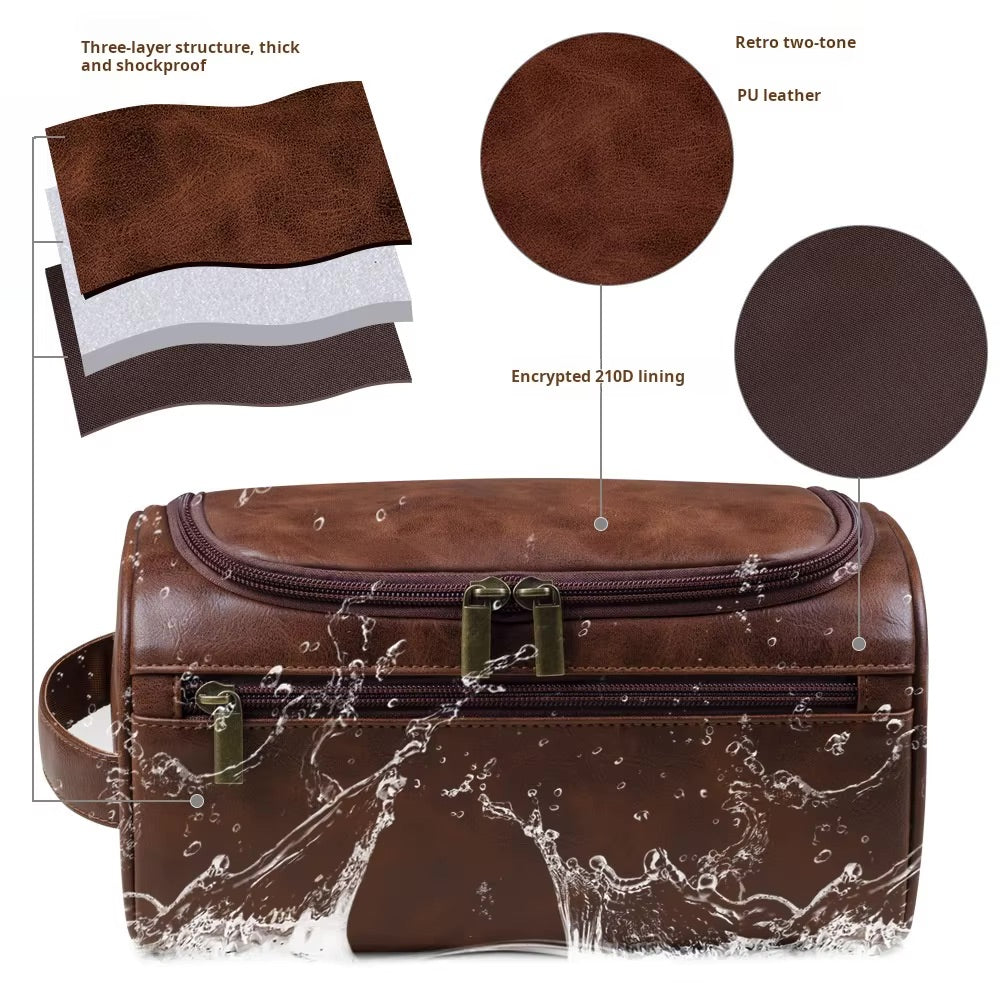 Geanta Cosmetica Premium Voiaj Pentru Barbati, Impermeabila, Capacitate Mare, Compartimentare Multifuncționala, 25x9x15 cm, Maro