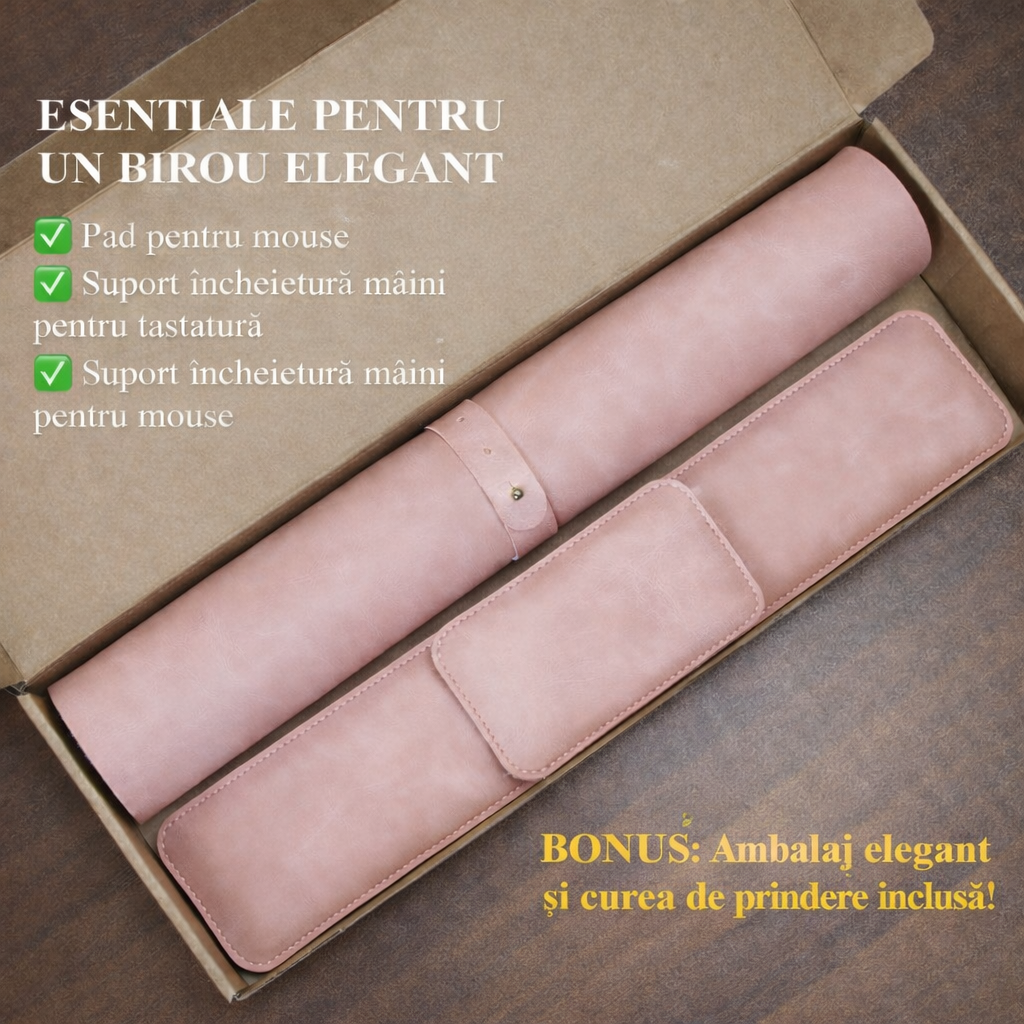 Set Premium pentru Birou cu Mousepad și Suporturi Incheietura Mainii pentru Tastatura si Mouse