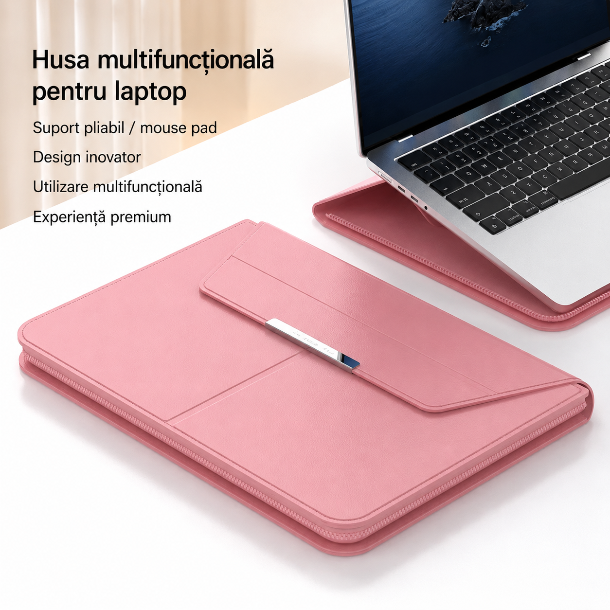 Husa Laptop Premium Multifunctionala 3 in 1 cu Suport Pliabil si Mouse Pad Integrat, 13/14 inch
