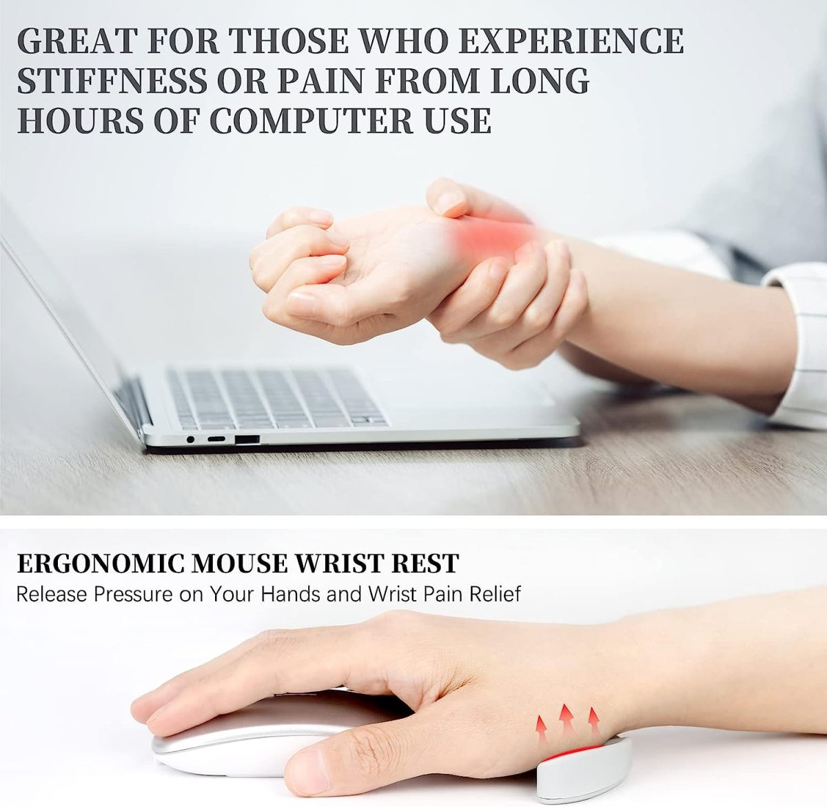 Suport ergonomic pentru mana dreapta, Durabil, Confortabil si usor, Silicon moale, Ergonomic mouse pad, Negru