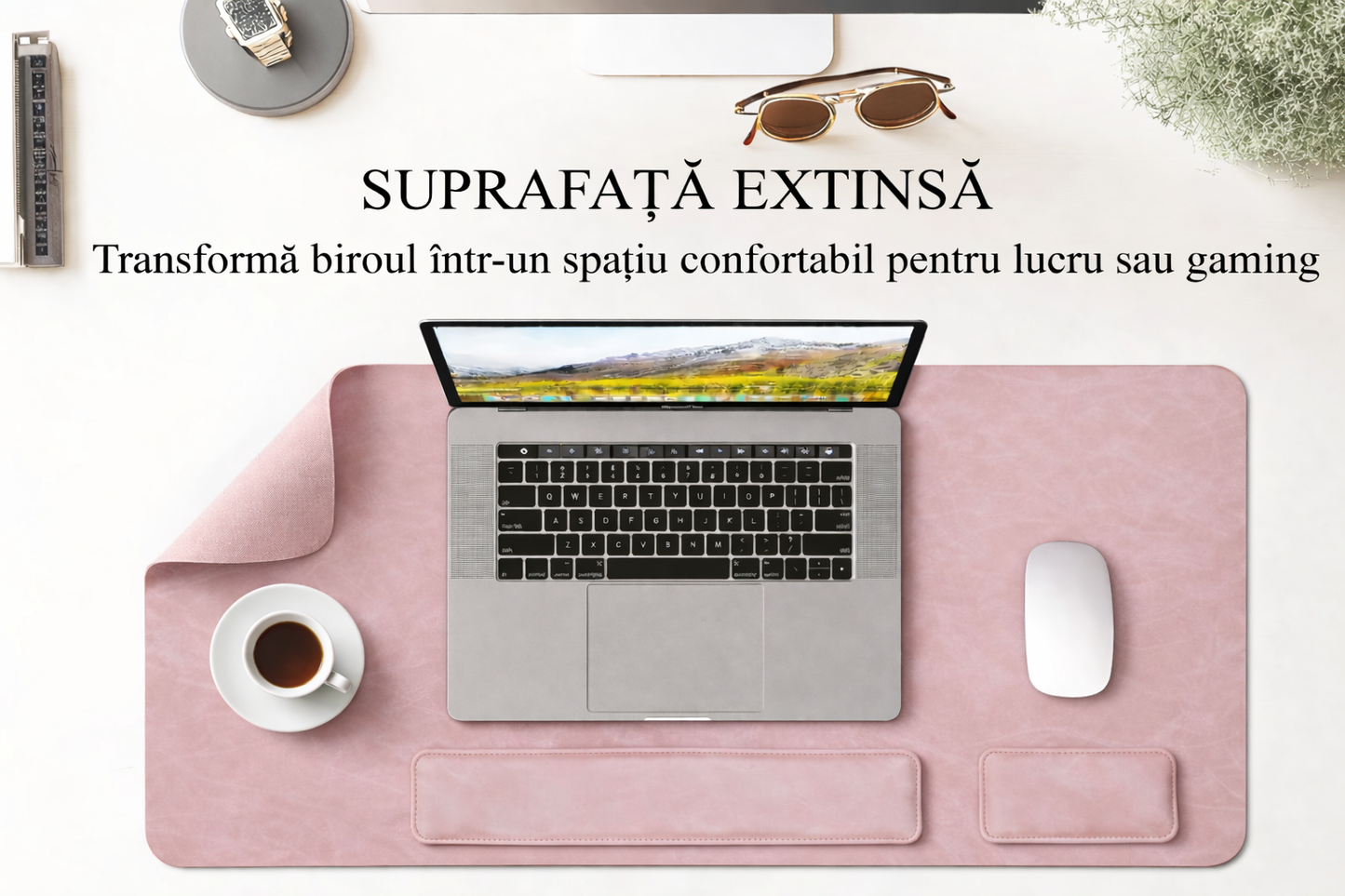 Set Premium pentru Birou cu Mousepad și Suporturi Incheietura Mainii pentru Tastatura si Mouse