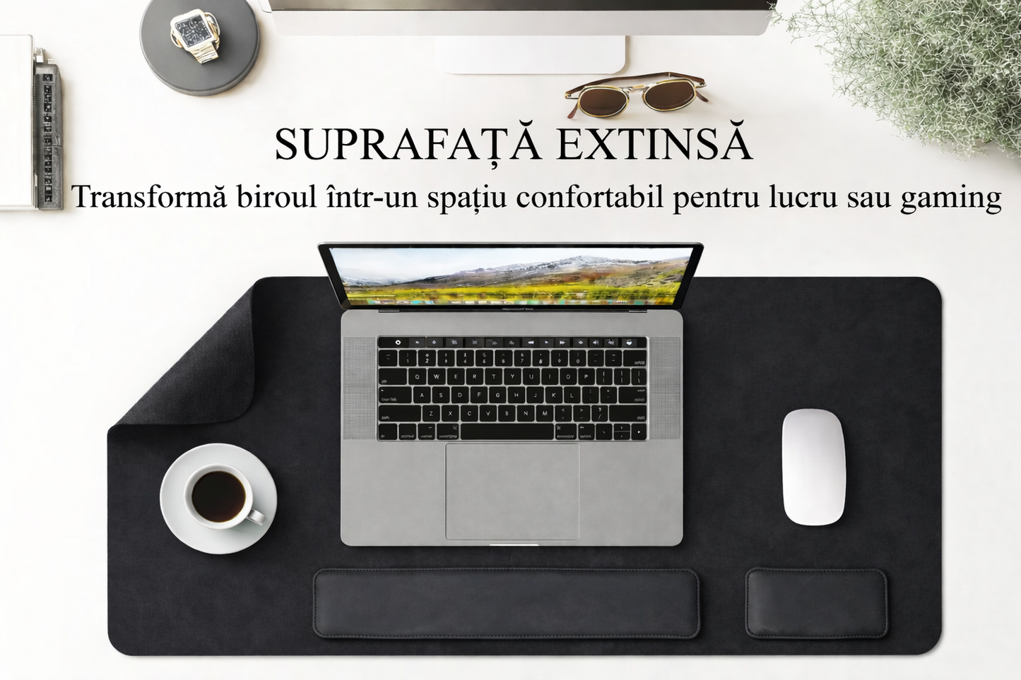 Set Premium pentru Birou cu Mousepad și Suporturi Incheietura Mainii pentru Tastatura si Mouse