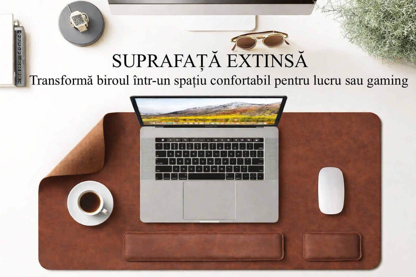 Set Premium pentru Birou cu Mousepad și Suporturi Incheietura Mainii pentru Tastatura si Mouse