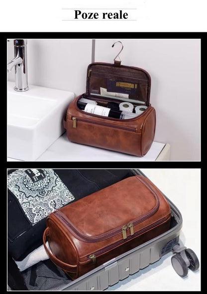 Geanta Cosmetica Premium Voiaj Pentru Barbati, Impermeabila, Capacitate Mare, Compartimentare Multifuncționala, 25x9x15 cm, Maro