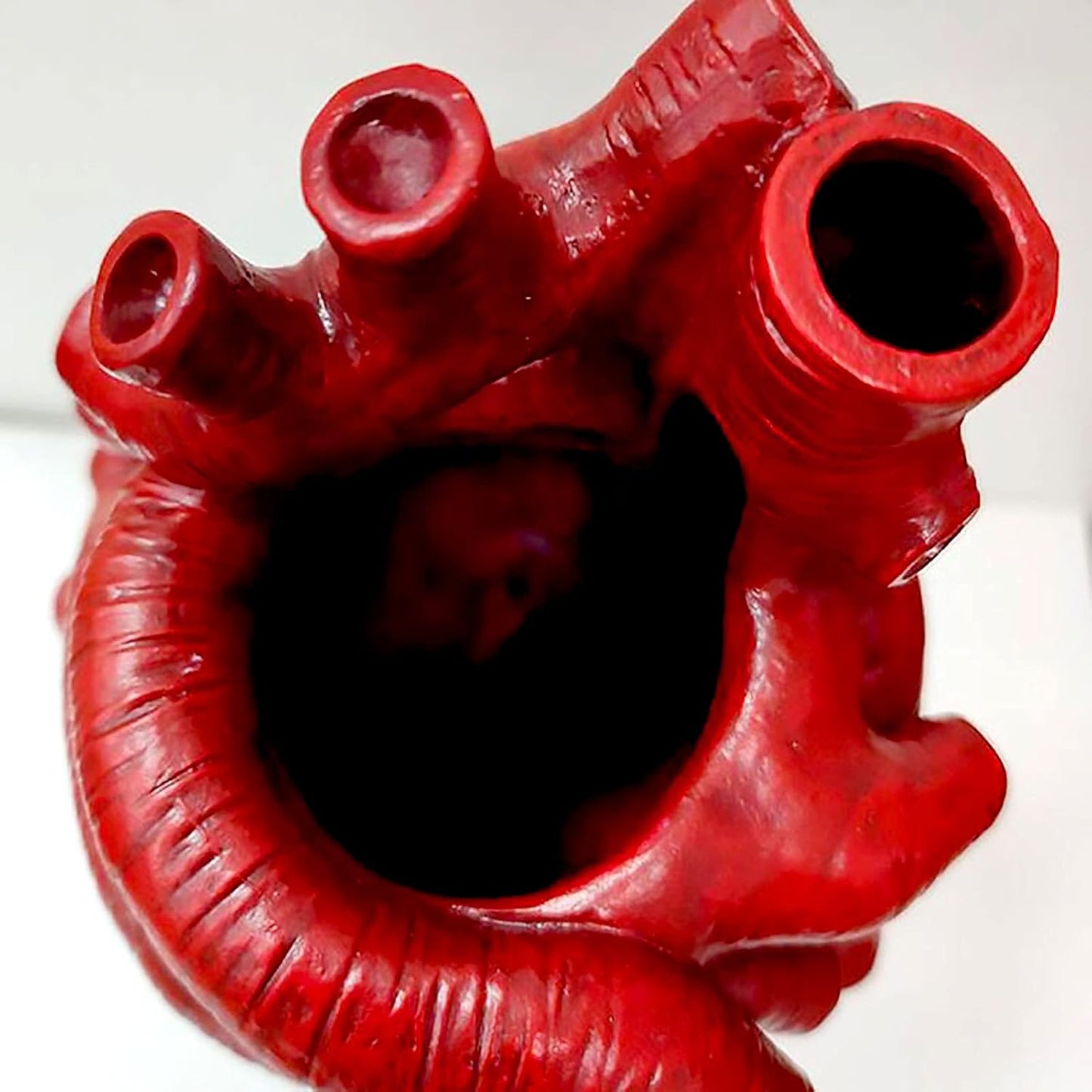 Vaza decorativa in forma de inima anatomica, Cu Suport Metalic Argintiu, Design Modern pentru Casă sau Birou, Inaltime 20 cm, Rosie