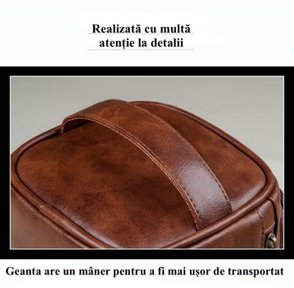 Geanta Cosmetica Premium Voiaj Pentru Barbati, Impermeabila, Capacitate Mare, Compartimentare Multifuncționala, 25x9x15 cm, Maro