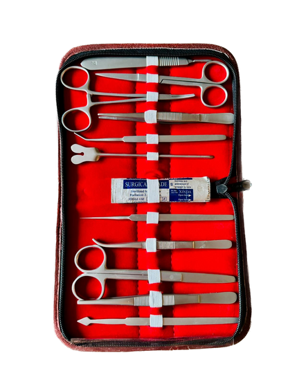 Trusa profesionala chirurgicala de disectie cu 11 instrumente si accesorii