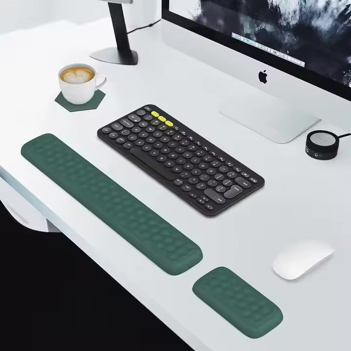 Set Ergonomic din 3 piese - Suport Mouse, Tastatura pentru incheietura mainii si Suport pentru Cana, Spuma cu memorie, Anti-alunecare