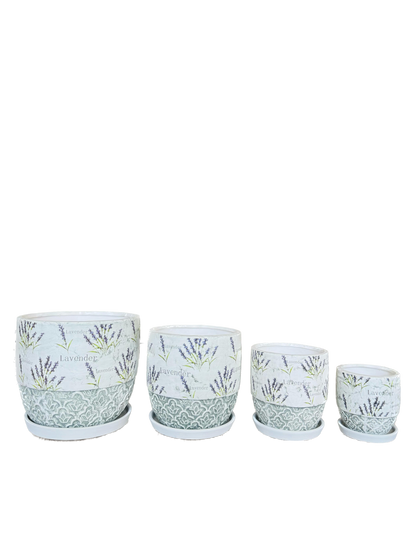 Set 4 ghivece, Cu farfurie, Orificiu de scurgere a apei, Ceramica, 4 Dimensiuni, Ф18, Ф15, Ф12, Ф9 cm