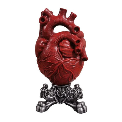 Vaza decorativa in forma de inima anatomica, Cu Suport Metalic Argintiu, Design Modern pentru Casă sau Birou, Inaltime 20 cm, Rosie