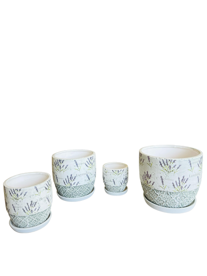 Set 4 ghivece, Cu farfurie, Orificiu de scurgere a apei, Ceramica, 4 Dimensiuni, Ф18, Ф15, Ф12, Ф9 cm